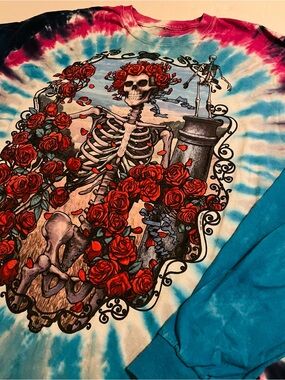 VTG 1995 Grateful Dead Liquid Blue 30 Years Tie Dye Long Sleeve T-Shirt 2XL Bear